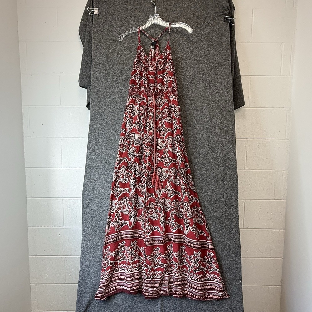 Millenium Y2K Womans Size Medium Red Paisley Halter Maxi Boho Dress Festival